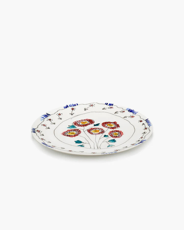 Serving plate S Anemone milk Midnight Flowers - Set of 2