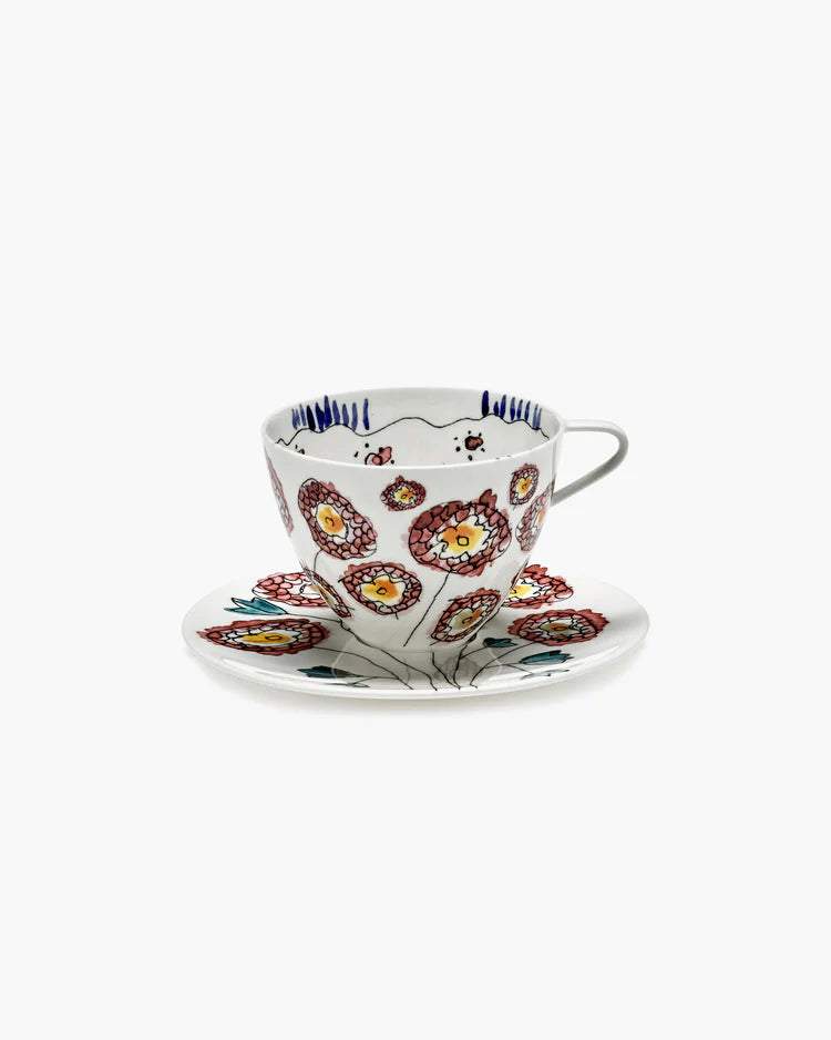 Cappuccino cup with saucer Anemone milk Midnight Flowers - Set of 2