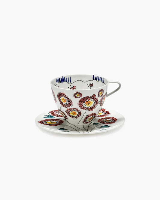Cappuccino cup with saucer Anemone milk Midnight Flowers - Set of 2