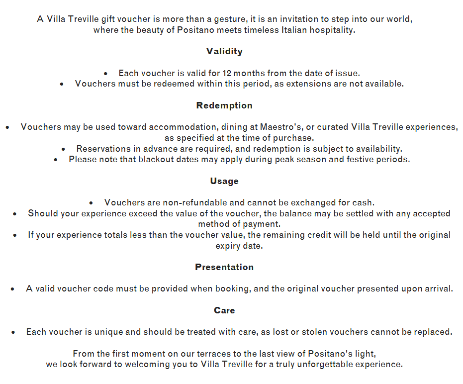 Gift Cards - Hotel Treville Positano